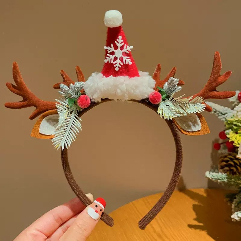 Reindeer Antler Headband for Girls, Santa Photo Prop Non Slip Christmas Hair Accessory