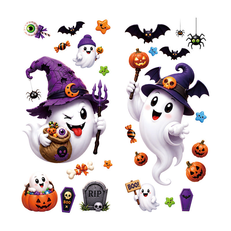 Halloween Cute Ghost Pumpkin Bat Window Clings, No Glue Removable Glass Stickers