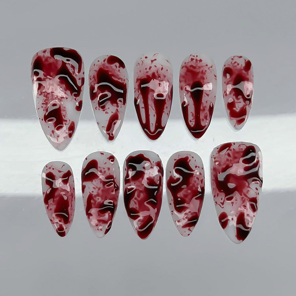 Halloween 3D Gel Blood Drip Dark Gothic Press On Nails, Finished False Nails