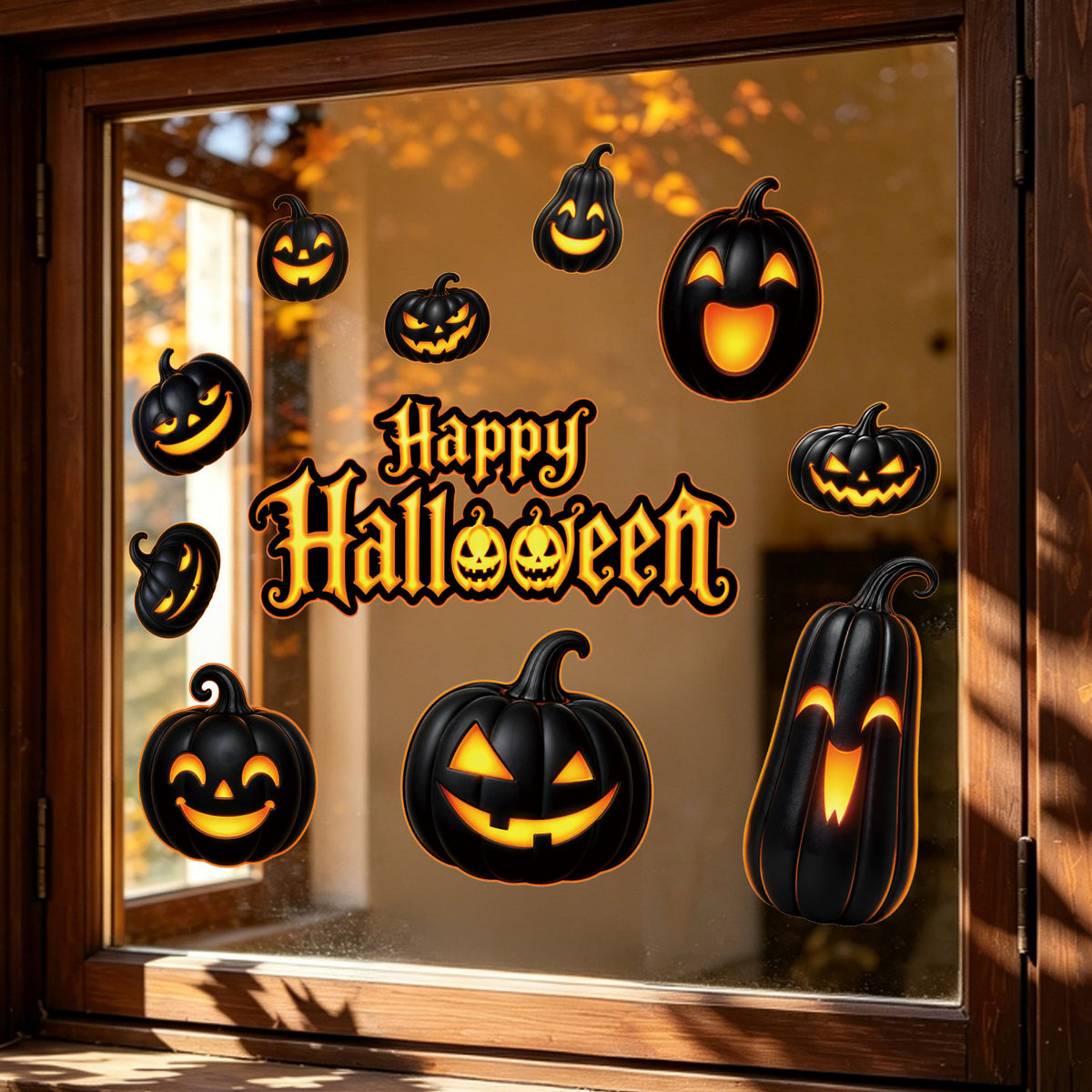 Cartoon Jack O Lantern Static Cling Sticker, Removable Halloween Window Decal For Home And Storefront