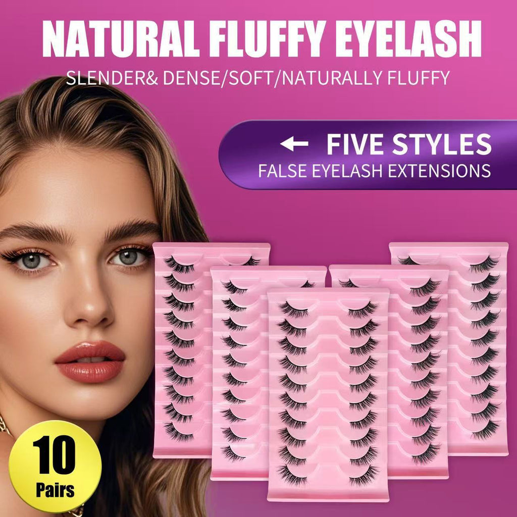 10 Pairs Wispy Big Eye False Eyelashes, Fox Eye Curled Fluffy Faux Lashes For Dramatic Look