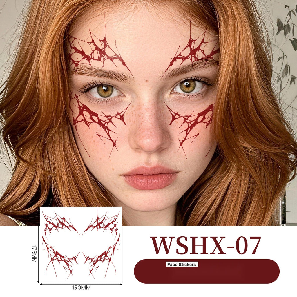 Halloween Colorful Face Tattoos, Cosplay Blood Spider Web Waterproof Special Effect Stickers