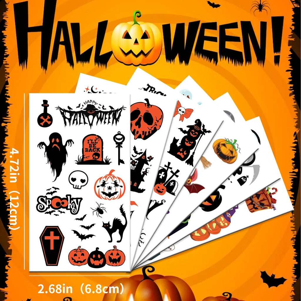 Cartoon Halloween Temporary Tattoos For Kids, Funny Pumpkin Tattoo Stickers For Holiday Parties
