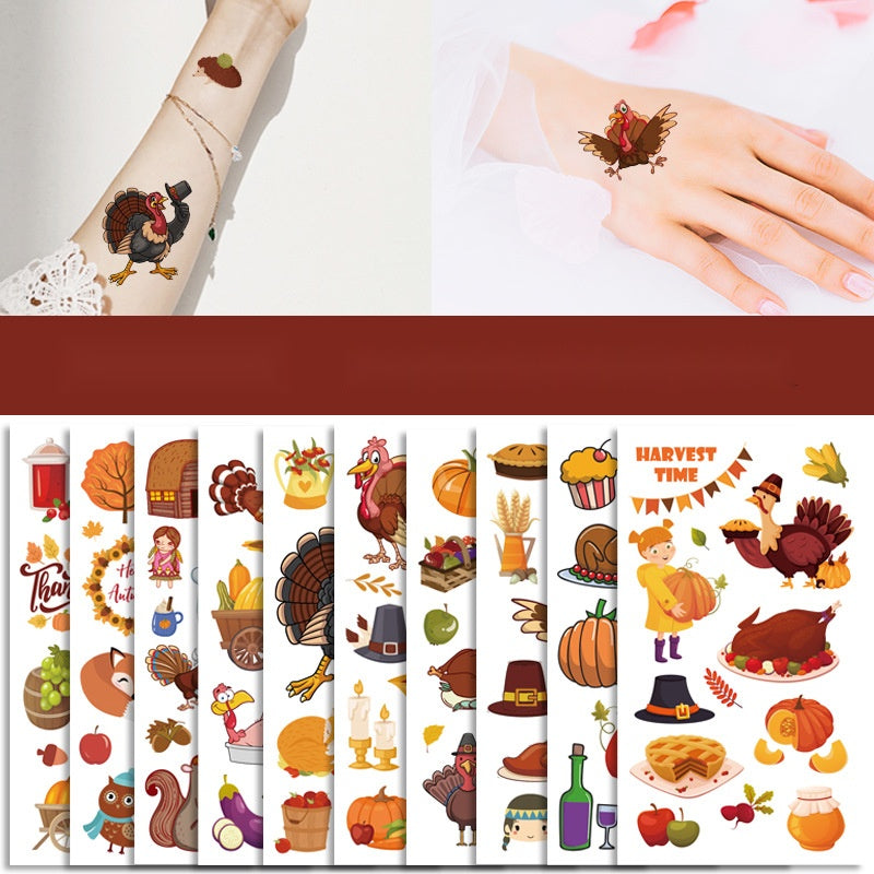 Thanksgiving Temporary Tattoos Face Decals Maple Leaf Turkey Pumpkin Party Stickers