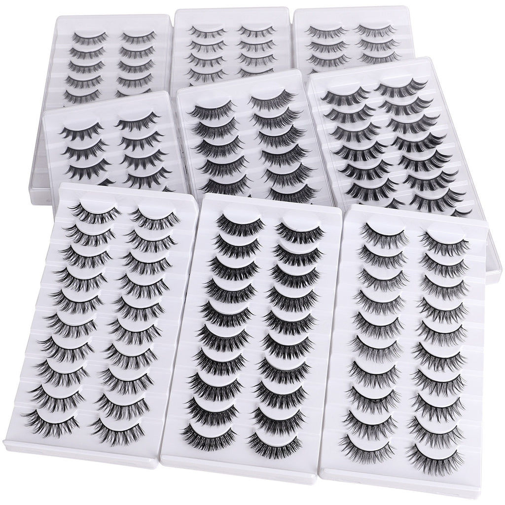 10 Pairs Hard Band False Eyelashes, Comic Doll Little Devil Cluster Lashes for Women