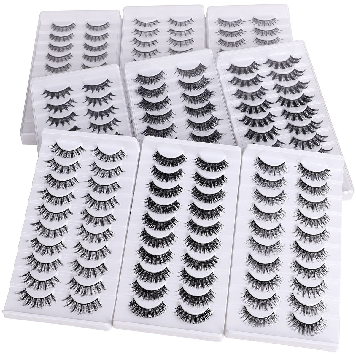 10 Pairs Hard Band False Eyelashes, Comic Doll Little Devil Cluster Lashes for Women
