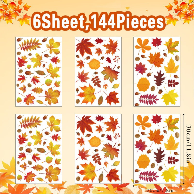 Thanksgiving Fall Maple Leaf Window Clings Turkey Static Glass Stickers Seasonal Decor