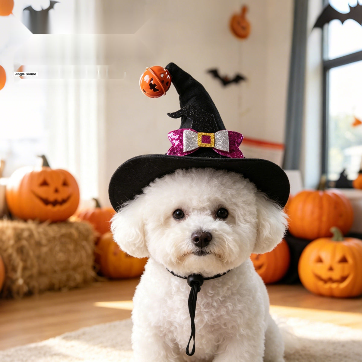 Halloween Pet Curved Horn Hat with Bell, Bow Decor for Dogs and Cats