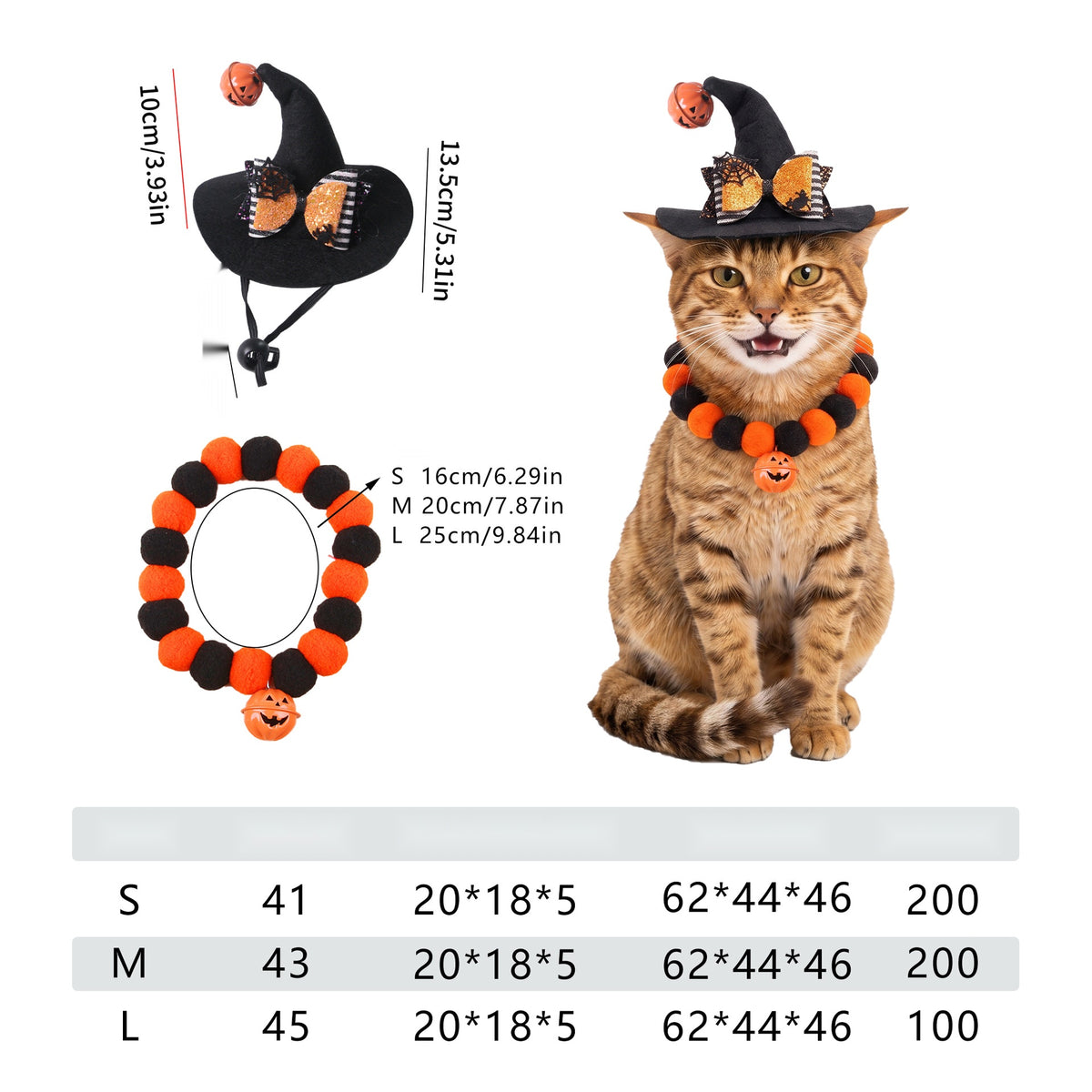 Pet Halloween Costume Set Witch Hat Cape Accessories Full Cat Dog Outfit Party Decor