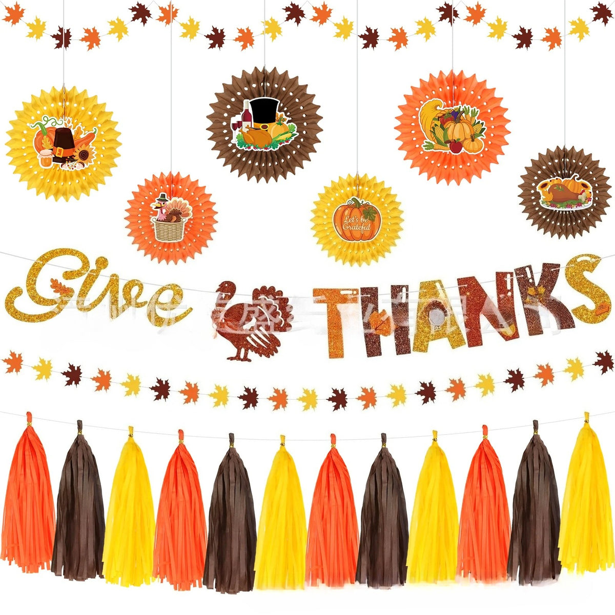 Thanksgiving Party Decoration Kit Banner Bunting Balloons Turkey Honeycomb Tabletop Decor Set