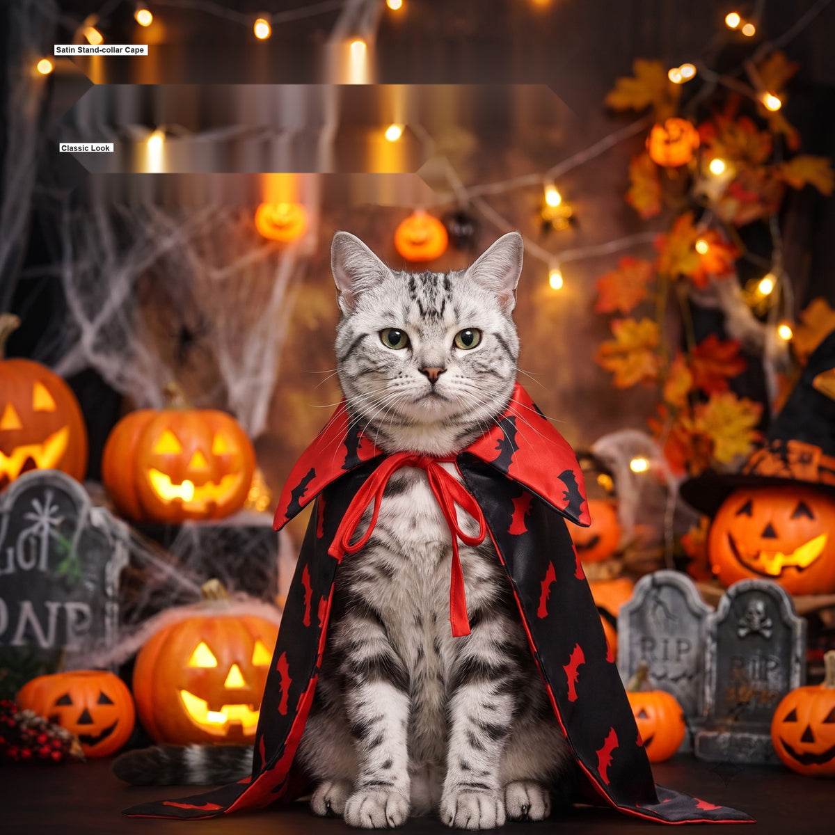 Halloween Pet Costume Set, Pumpkin Cape with Witch Hat for Cats and Dogs