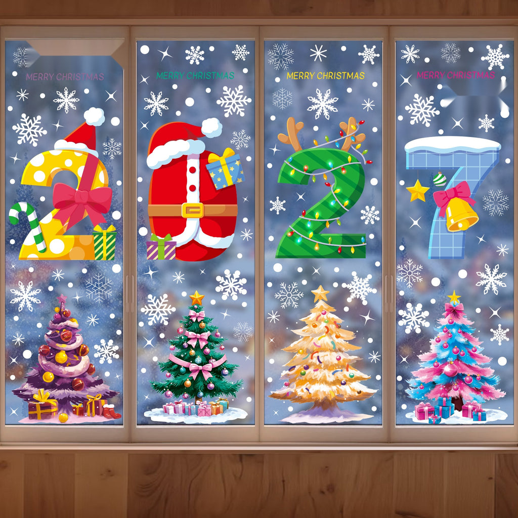 Snowman Reindeer Gingerbread Christmas Window Stickers, Snowflake Static Cling Party Decor