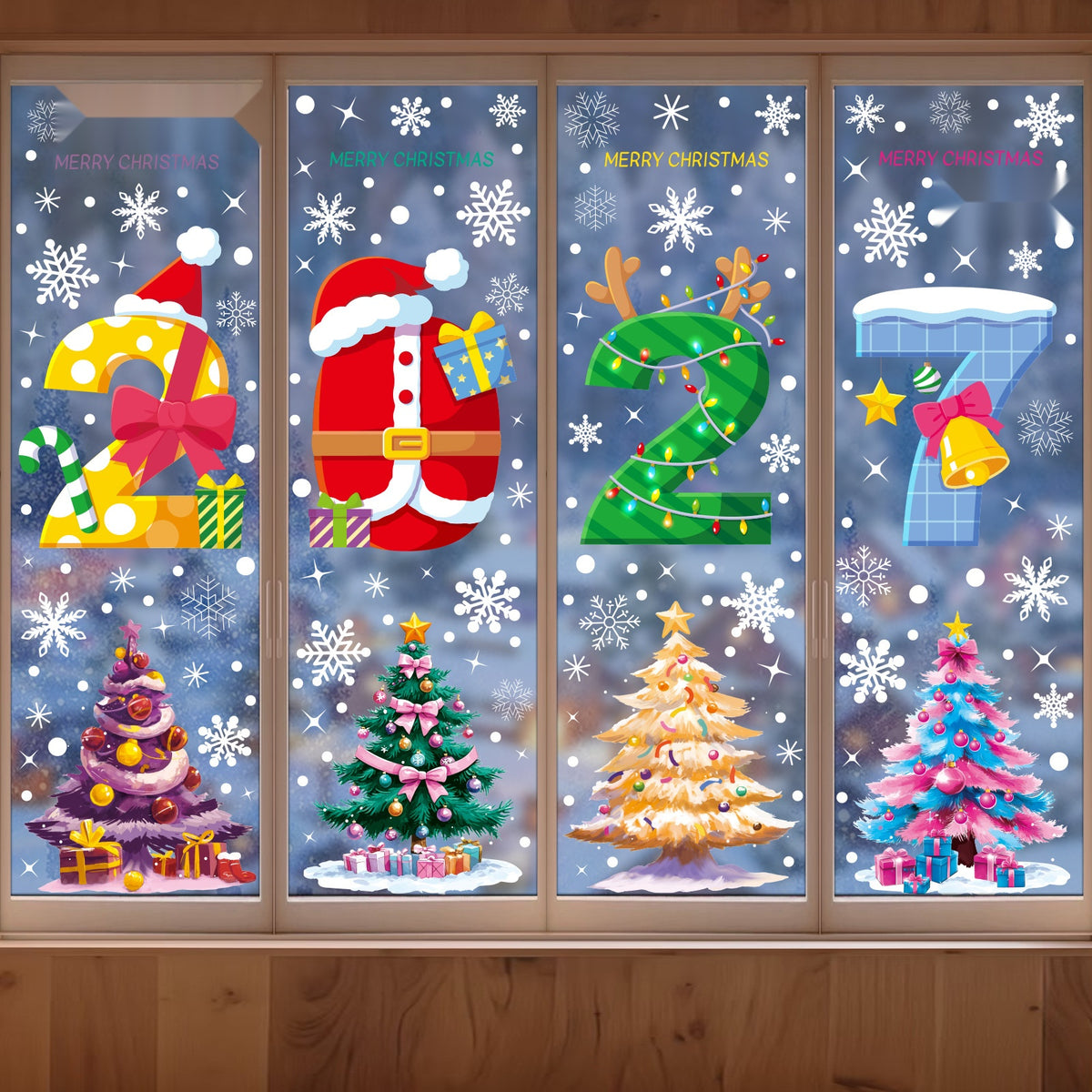 Snowman Reindeer Gingerbread Christmas Window Stickers, Snowflake Static Cling Party Decor