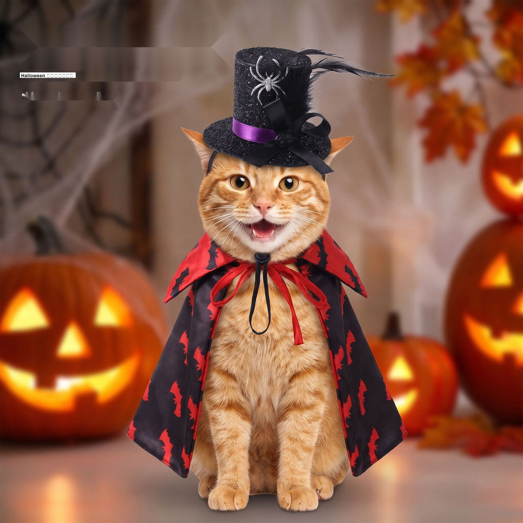 Pet Halloween Costume Set Witch Hat Cape Accessories Full Cat Dog Outfit Party Decor