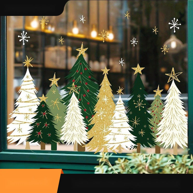 Christmas Window Static Clings, Colorful Pine and Christmas Tree Glass Stickers