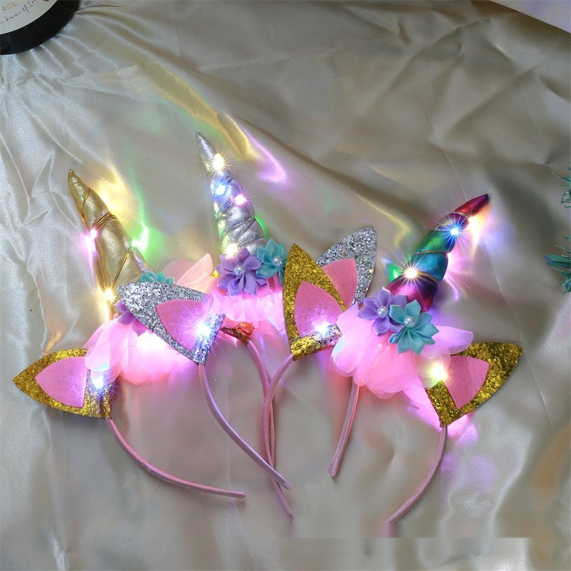Kids Glowing Unicorn Headband, Light Up Cute Christmas Party Hair Accessory For Holiday Performances