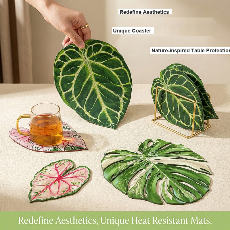 Tropical Plant Acrylic Coasters Set Solid Color Heat Resistant Easy Clean Table Coasters