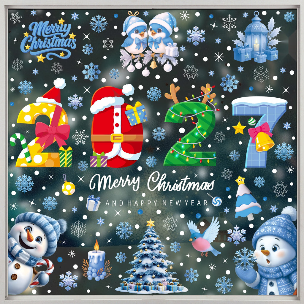 Snowman Reindeer Gingerbread Christmas Window Stickers, Snowflake Static Cling Party Decor