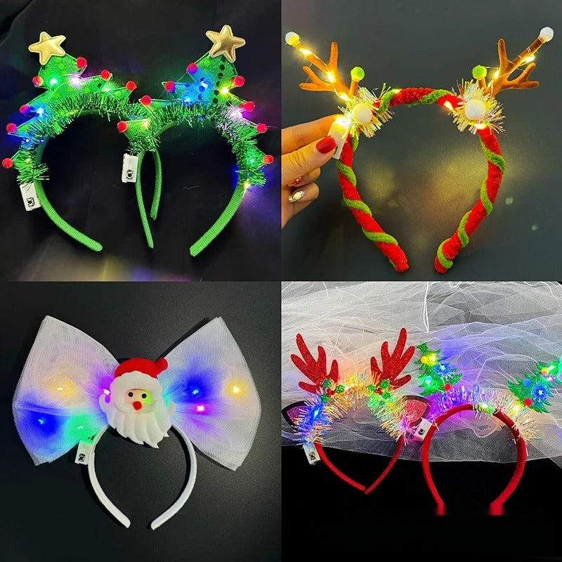 Glow in the Dark Reindeer Antler Headband, Christmas Light Up Headpiece for Kids Party Favors