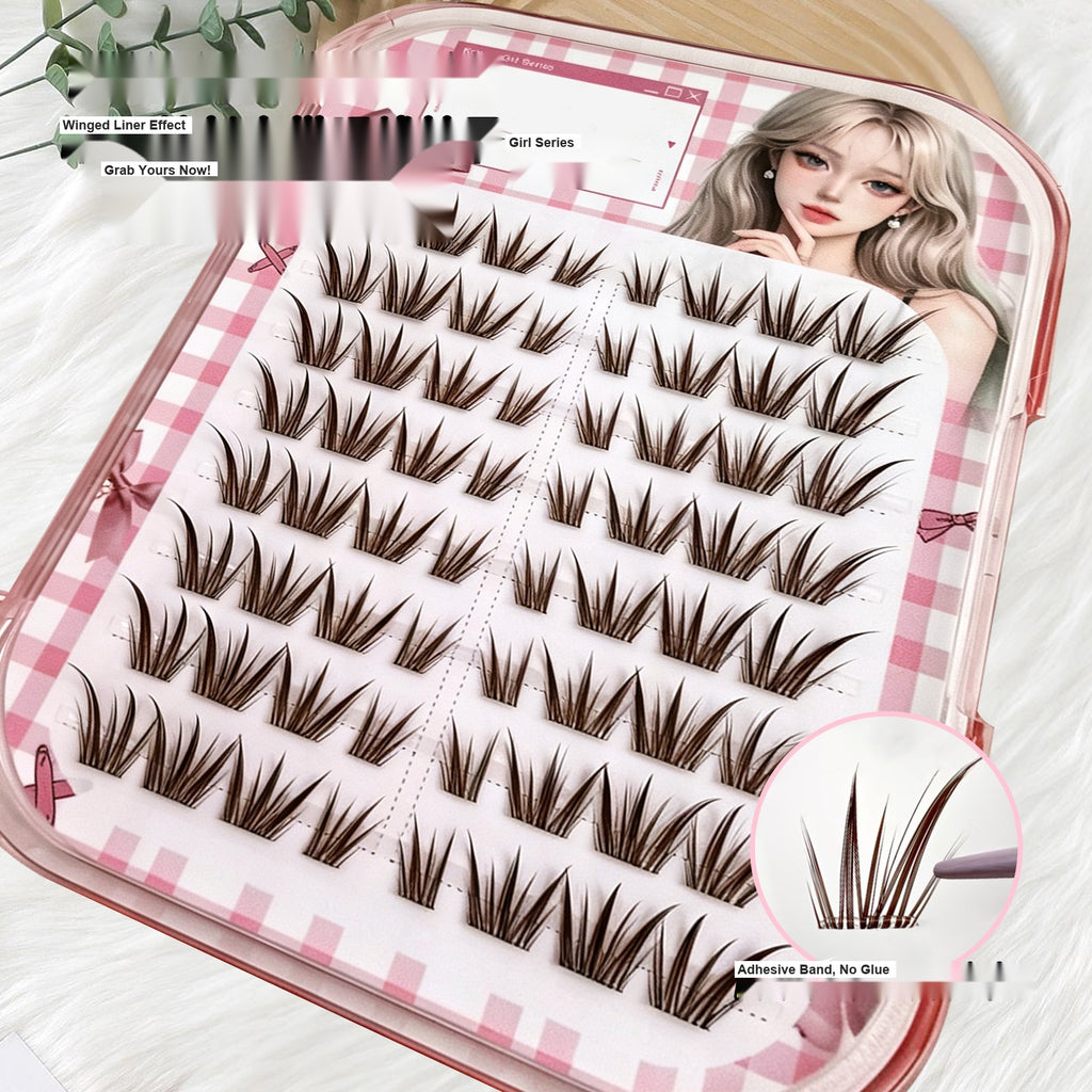 Fox Eye Segment False Lashes Glue Free Dark Brown Flirty Wispy Eyelashes for Beginners