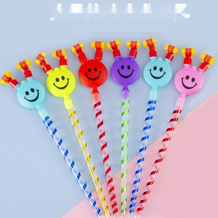 Large Party Blowout Horns with Smiley Face, Funny Blow Out Whistle Toys for Kids Party Favors