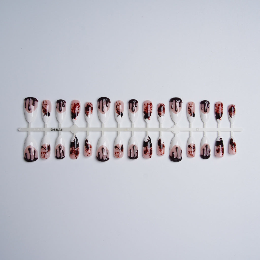Halloween Handmade French 3D Gel Blood Press On Nails, Almond Shape Removable False Nails