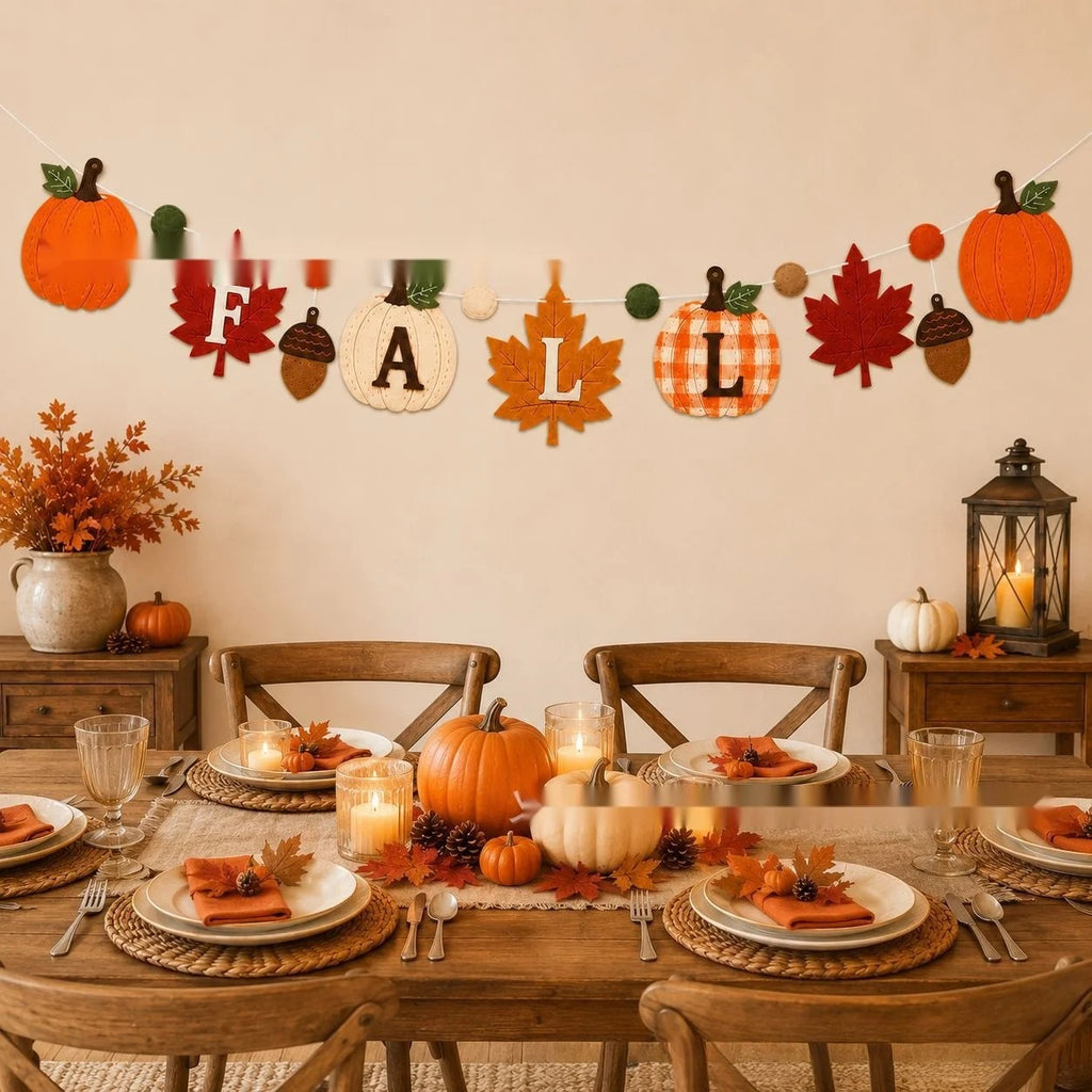 Thanksgiving Felt Banner Garland Maple Leaf Pumpkin Harvest Decorations Fall Party Hanging Bunting