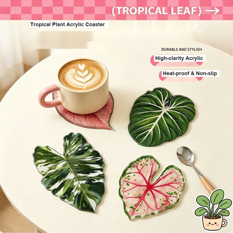 Tropical Plant Acrylic Coasters Set Solid Color Heat Resistant Easy Clean Table Coasters