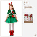 Kids Santa Claus Cape Dress, Christmas Tree Girls Party Costume Dress with Cape