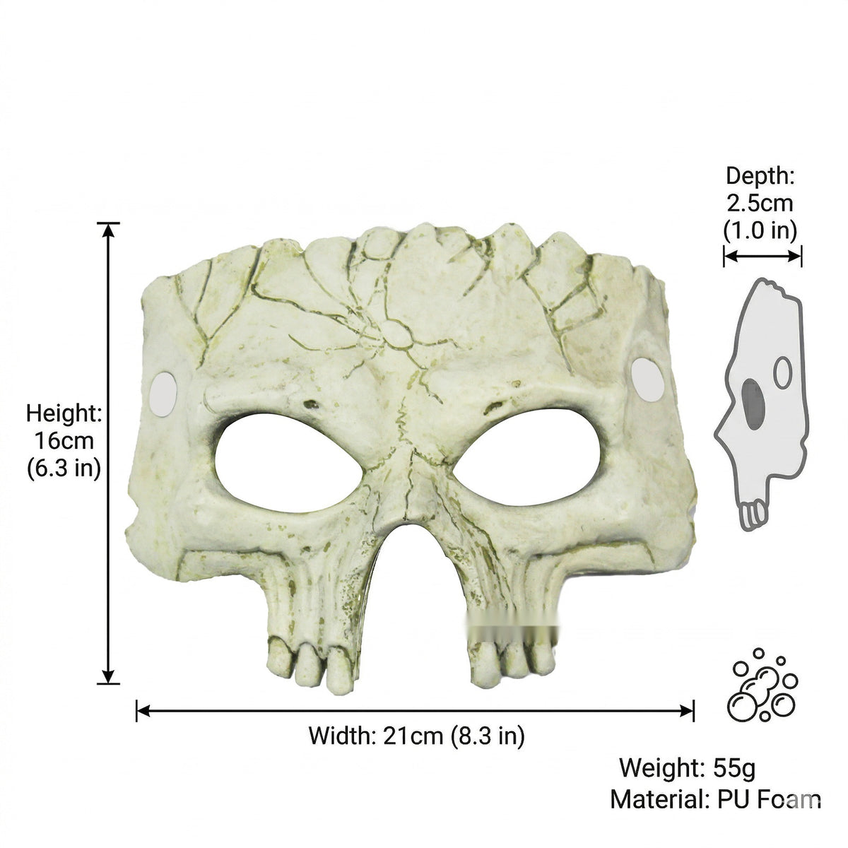 Halloween Half Face Skull Mask, PU Foam Mardi Gras Carnival Costume Prop