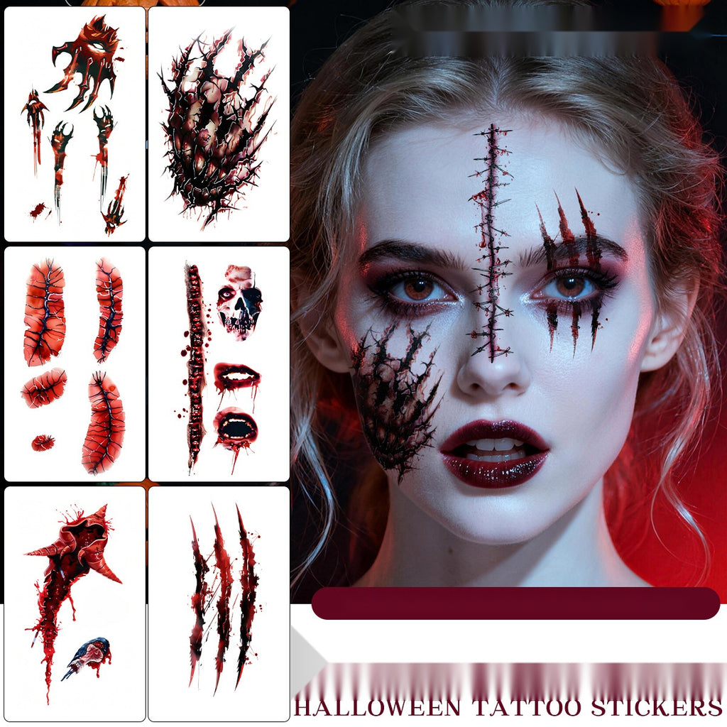 Halloween Realistic Scar Wound Temporary Tattoos, Bloody Horror Tattoo Stickers For Party Costumes