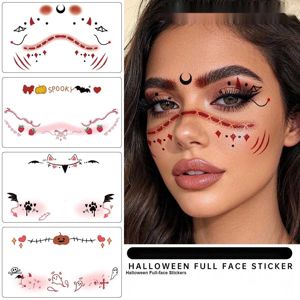 Halloween Temporary Tattoos And Face Stickers, Funny Cartoon Party Face Decals For Spooky Costume Makeup