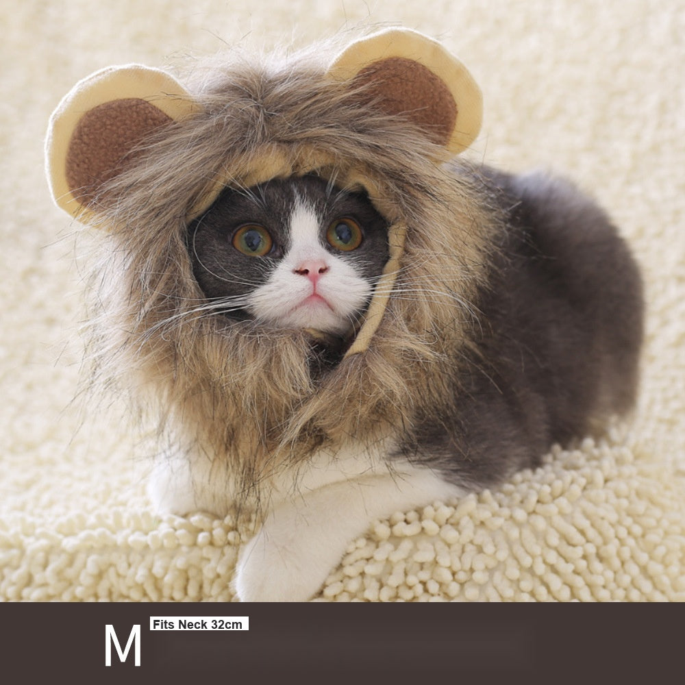 Halloween Adjustable Lion Mane Pet Hat, Cat Dog Costume Cap For Fall Winter Holiday Dress Up