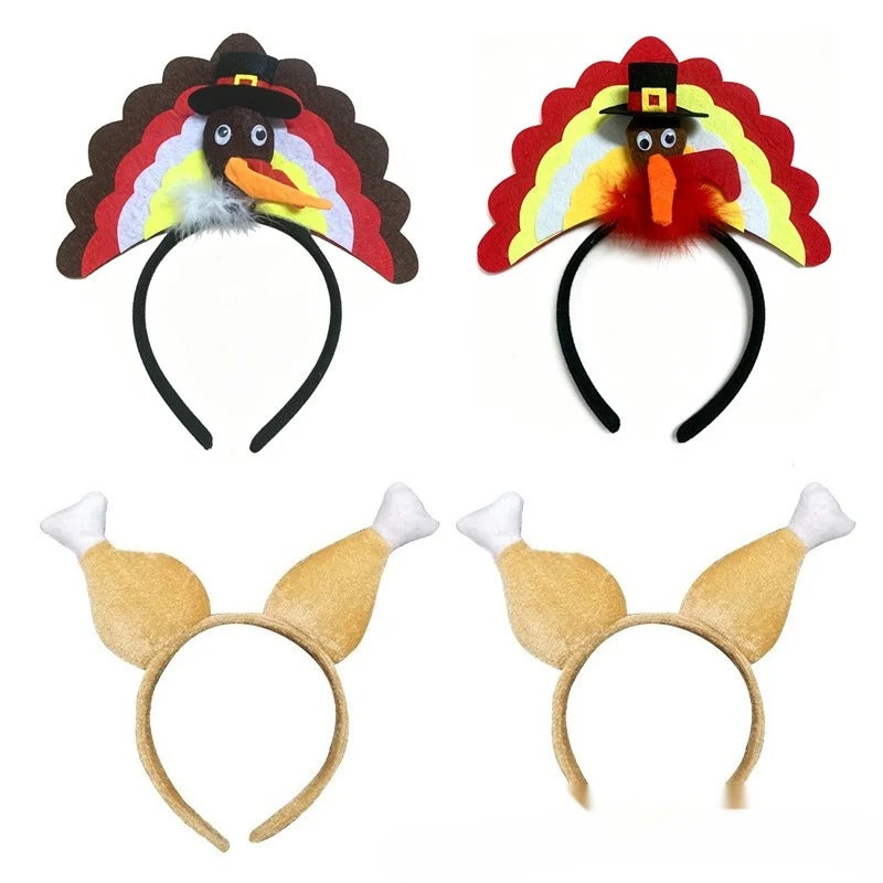 Thanksgiving Turkey Headband Drumstick Fan Tail Funny Cartoon Party Costume Prop