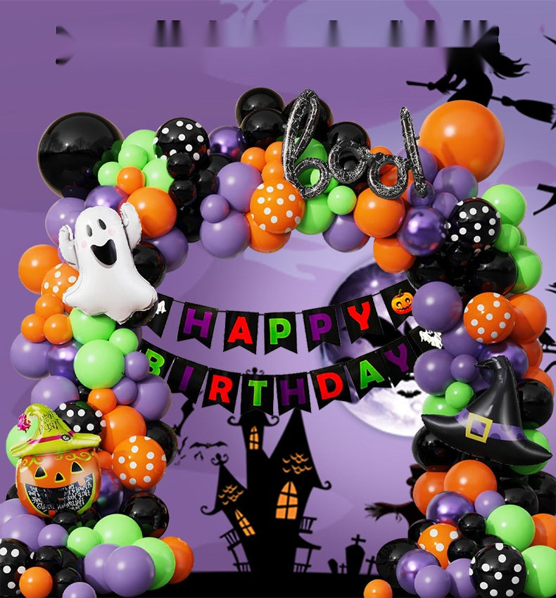 Halloween Balloon Garland Kit, Ghost Witch Hat Pumpkin Head Foil Balloons