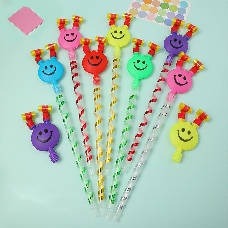 Kids Smiley Face Blowout Horns, Large Stretchy Cartoon Whistle Party Noise Makers For Festive Fun