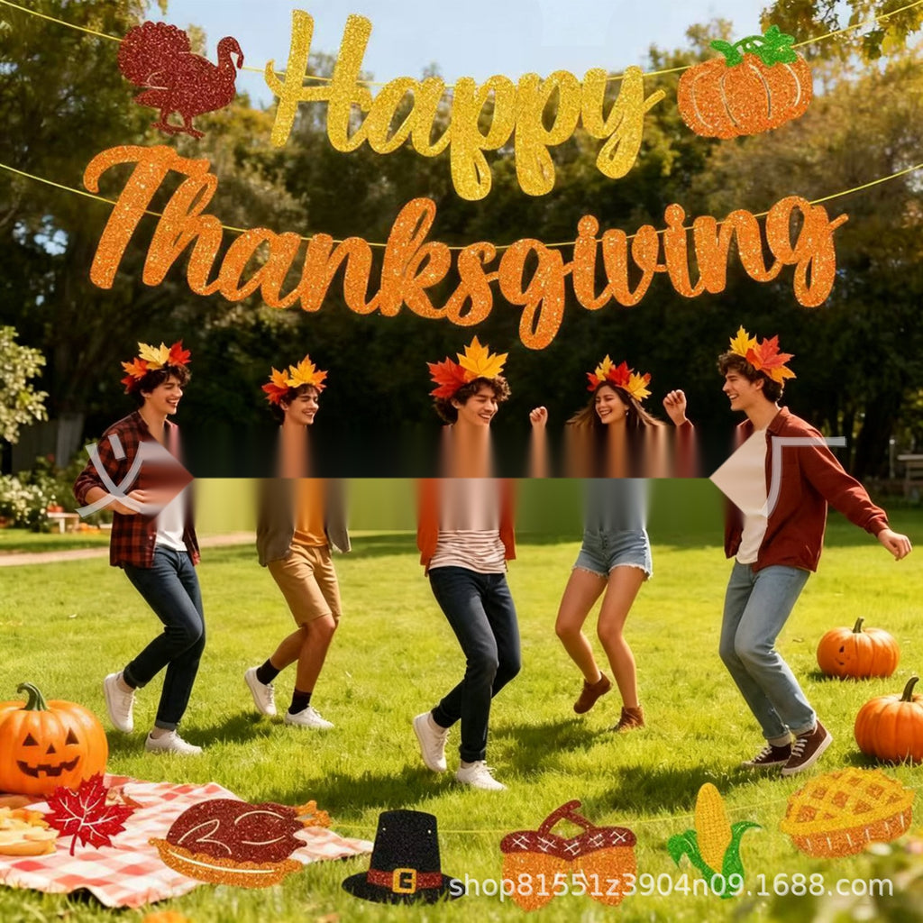 Happy Thanksgiving Banner, Fall Harvest Family Dinner Party Supplies