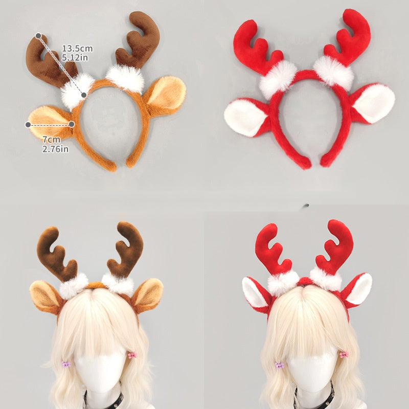 Deer Ear Antler Headband, Moose Hair Hoop for Christmas Party Performance Costume Props
