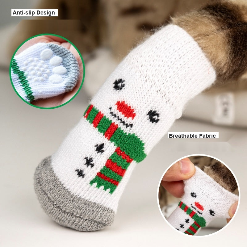 Christmas Pet Anti Slip Socks, Santa Reindeer Snowman Paw Covers for Small Dogs Teddy