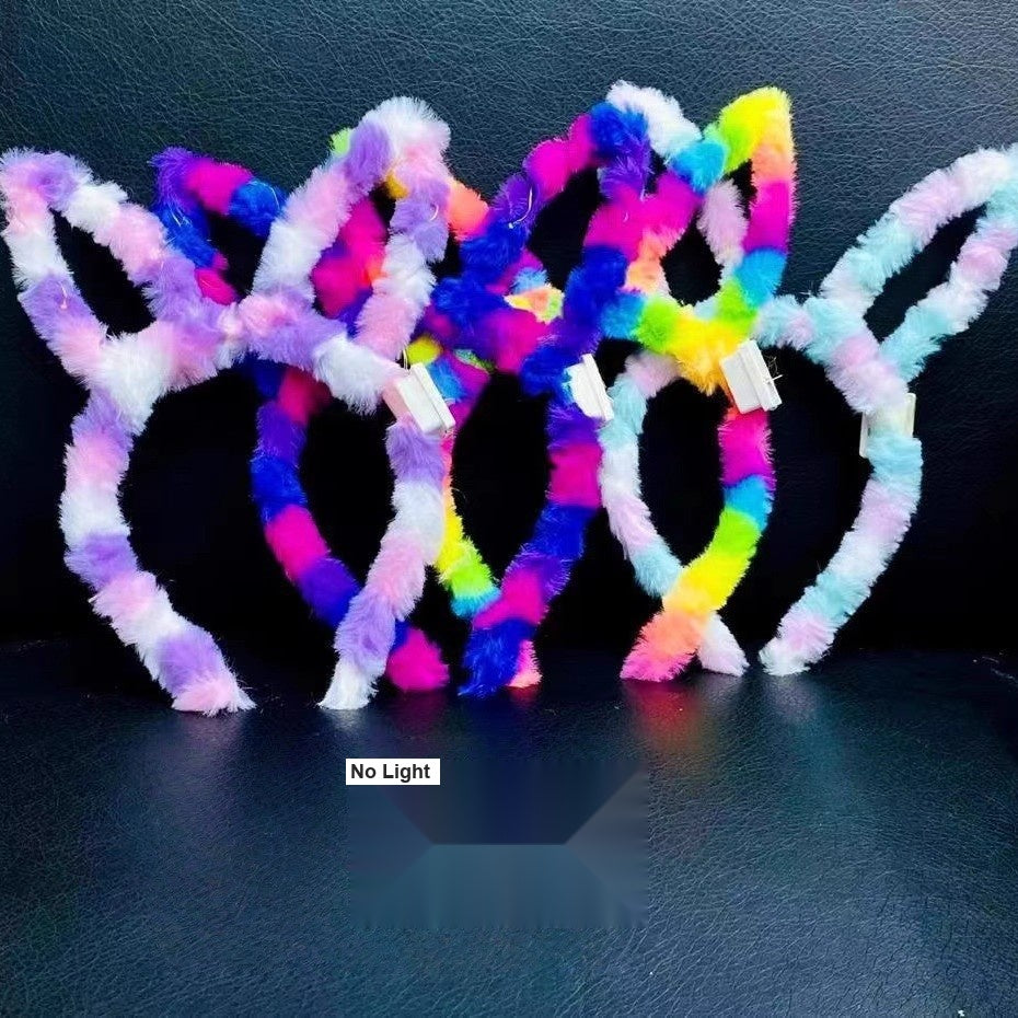 LED Light Up Furry Bunny Ear Headband, Christmas Glowing Hair Accessory for Kids Party