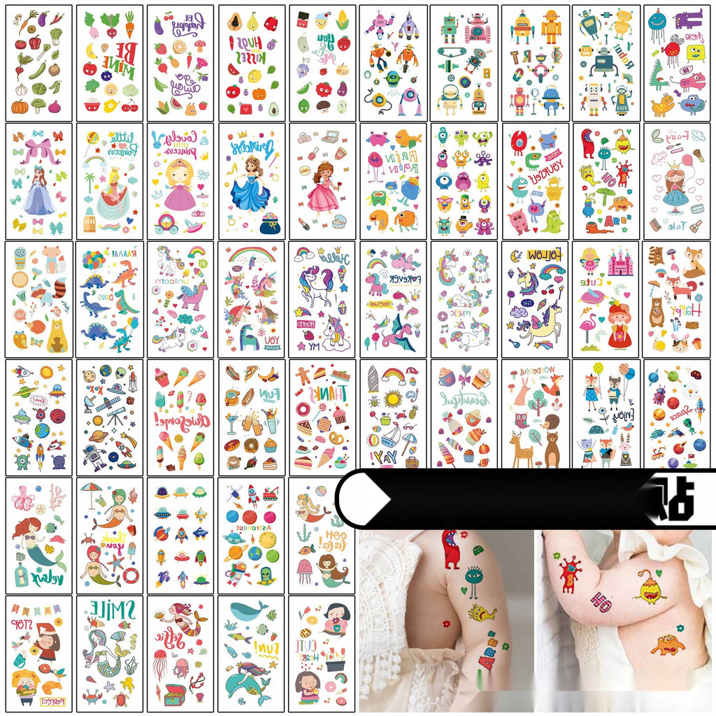 Kids Temporary Tattoos Princess Dinosaur Ocean Cartoon Stickers for Girls Boys Party Favors