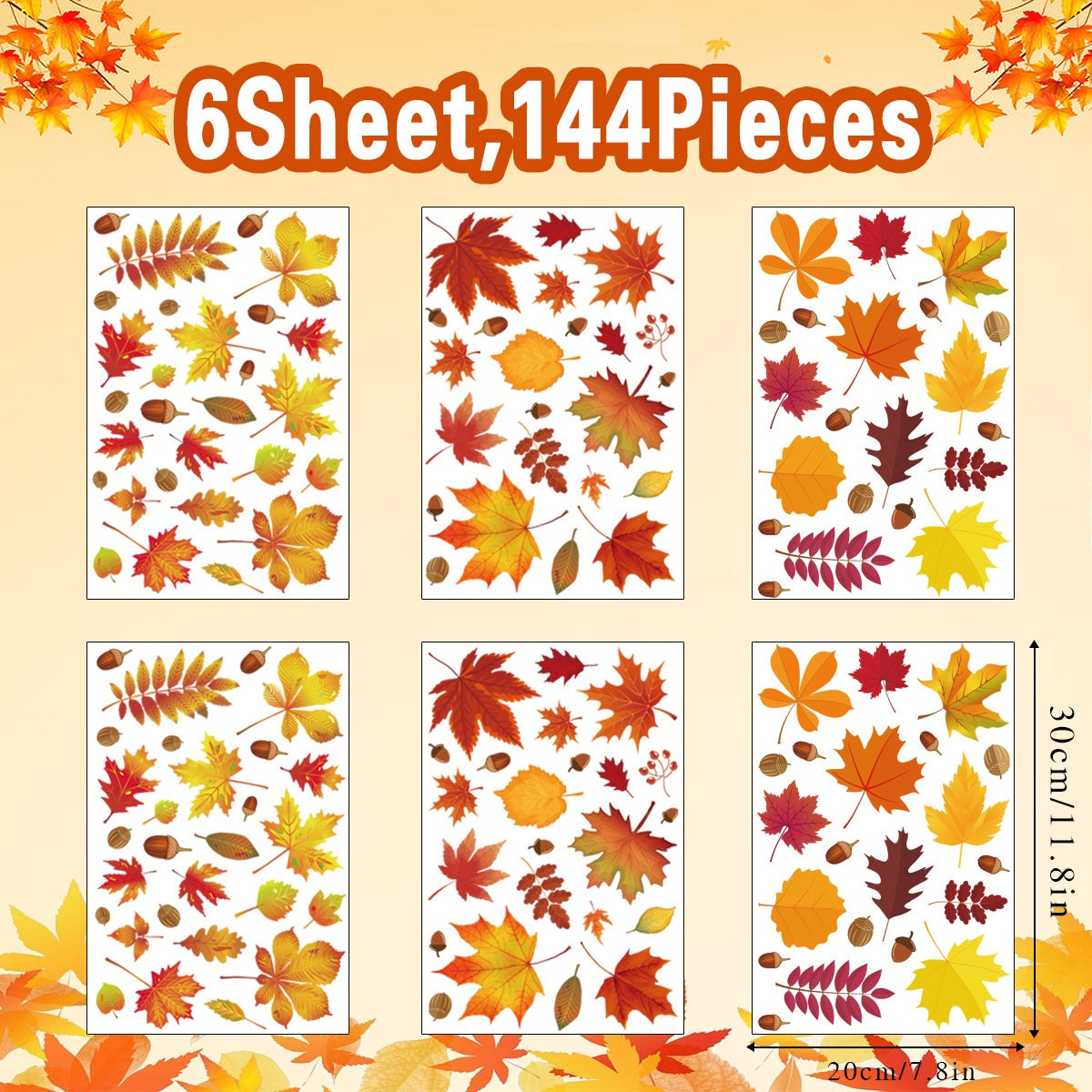 Thanksgiving Fall Maple Leaf Window Clings Turkey Static Glass Stickers Seasonal Decor