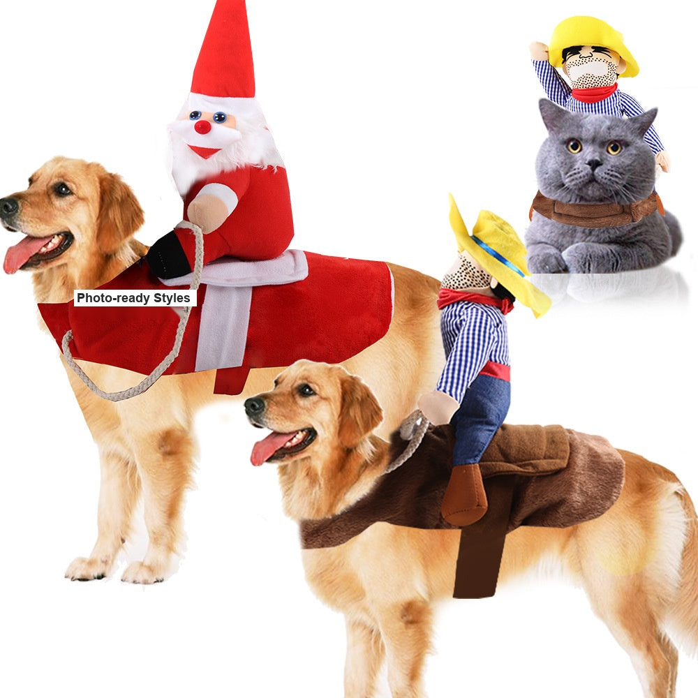 Riding Horse Pet Costume for Dogs and Cats, Funny Santa Claus Outfit for Halloween Christmas
