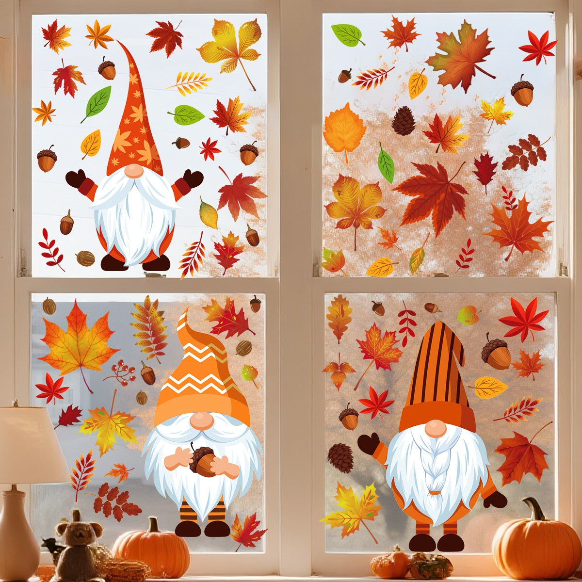 Thanksgiving Fall Maple Leaf Window Clings Turkey Static Glass Stickers Seasonal Decor
