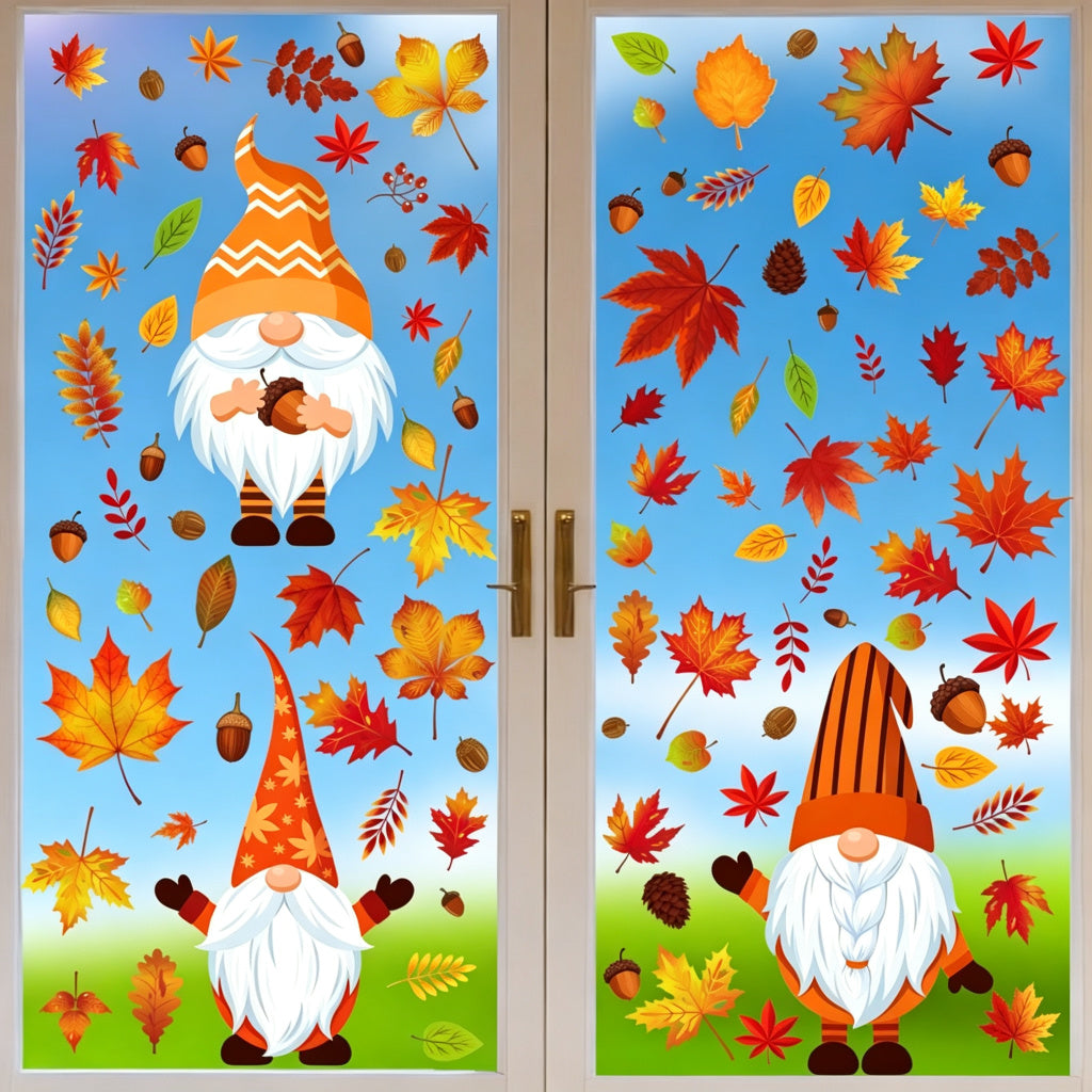 Thanksgiving Fall Maple Leaf Window Clings Turkey Static Glass Stickers Seasonal Decor