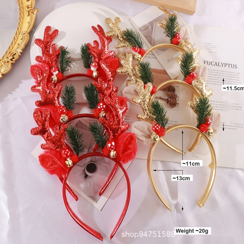 Cartoon Red Reindeer Antler Headband with Bells, Christmas Hair Accessory for Kids