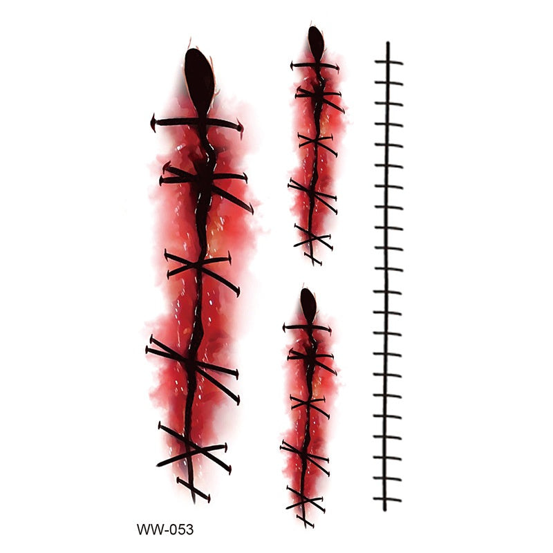 Halloween Wound Scar Temporary Tattoos Face Injury Cut Blood Sticker Waterproof Horror Makeup