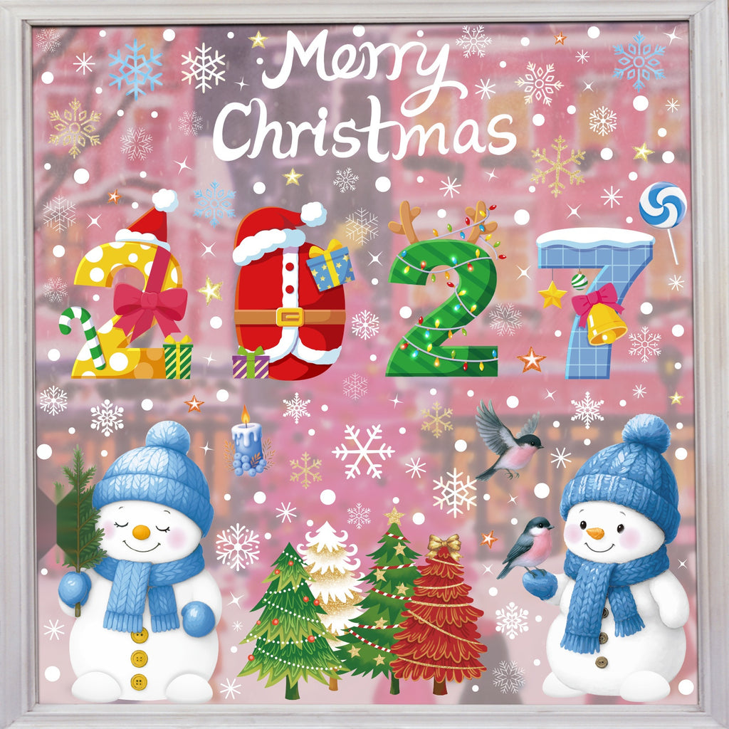 Snowman Reindeer Gingerbread Christmas Window Stickers, Snowflake Static Cling Party Decor