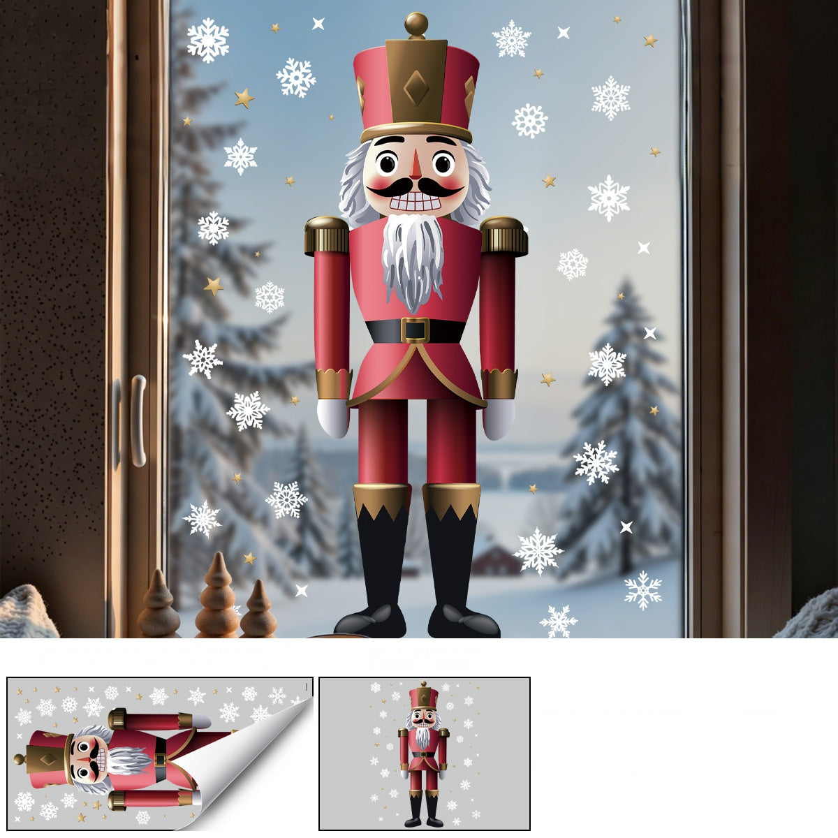 Nutcracker Soldier Christmas Window Clings Static Sticker Storefront Holiday No Residue Decor