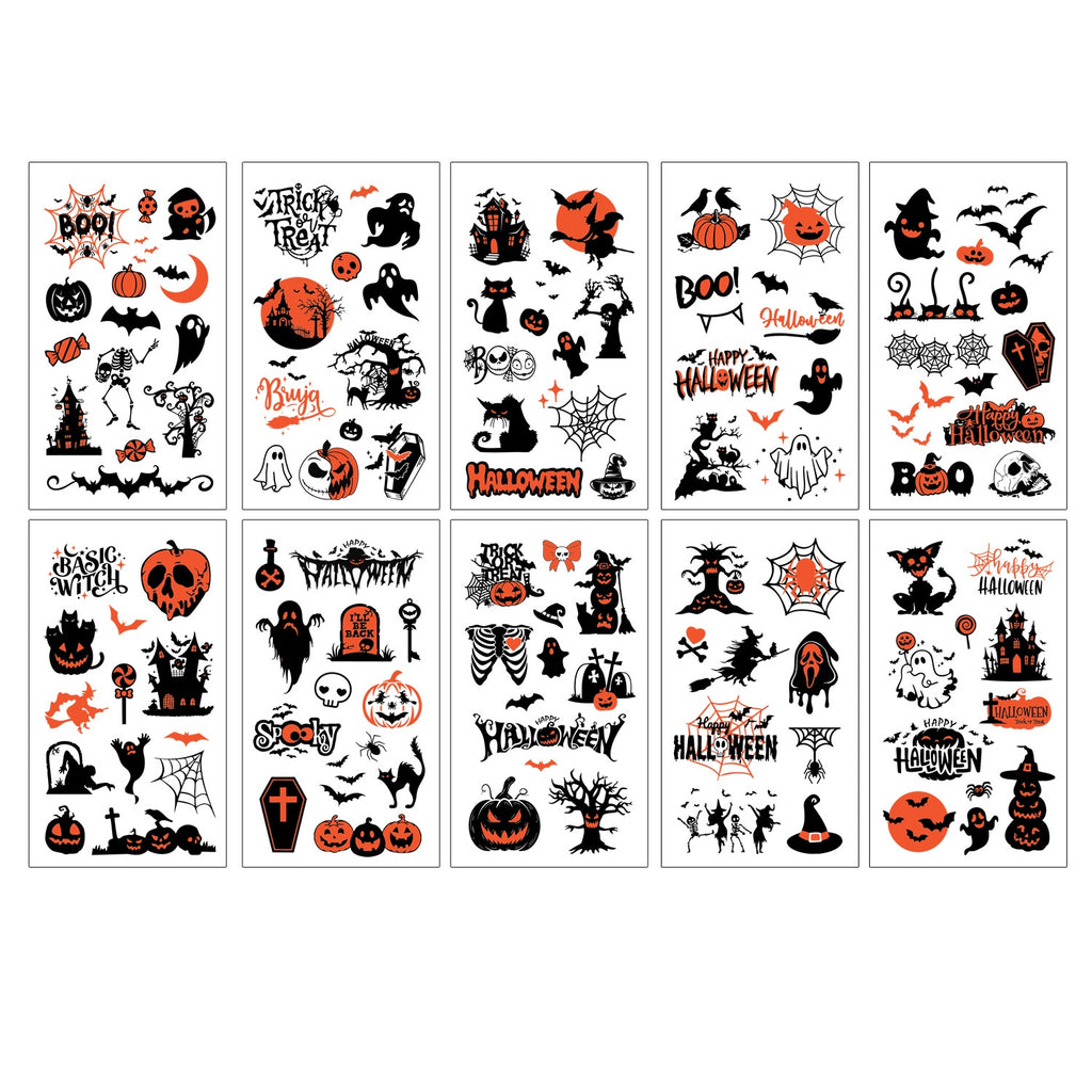 Cartoon Halloween Temporary Tattoos For Kids, Funny Pumpkin Tattoo Stickers For Holiday Parties